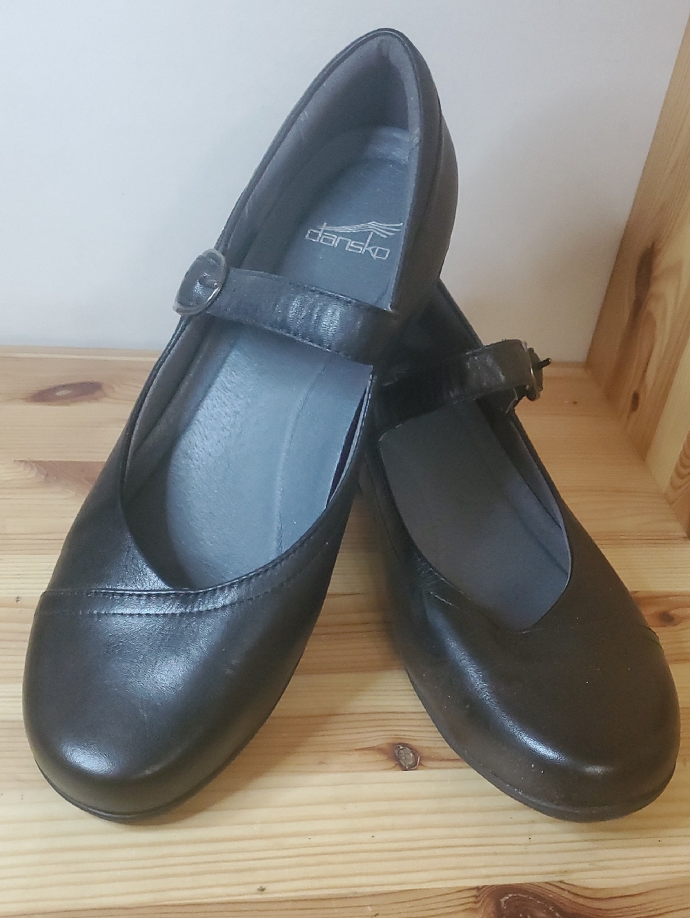 Dansko Black Leather Mary Jane Flats with Strap D